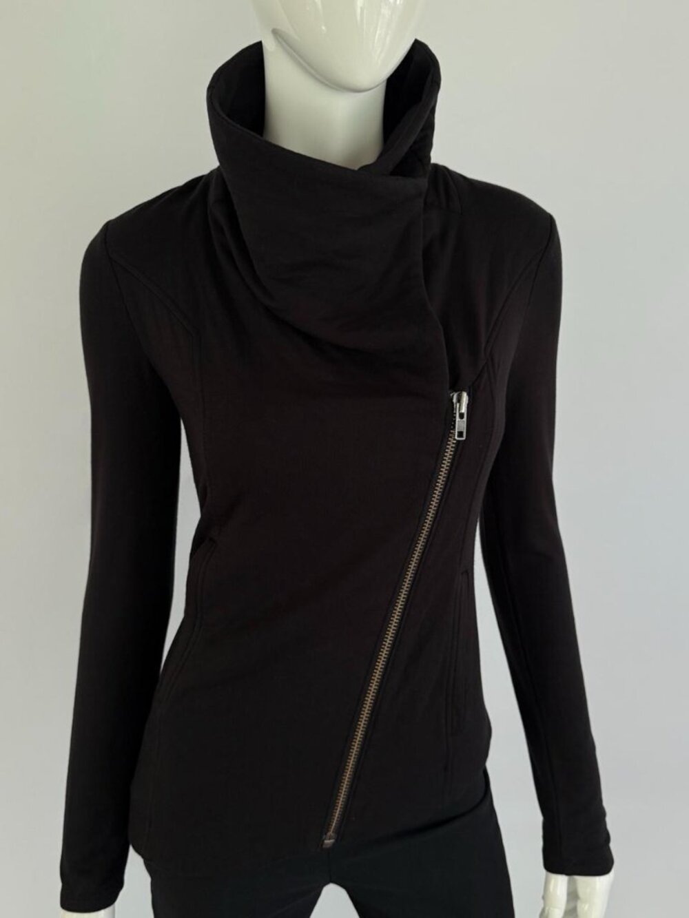 Helmut Lang Funnel Neck Asymmetric Draped Knit Moto Jacket